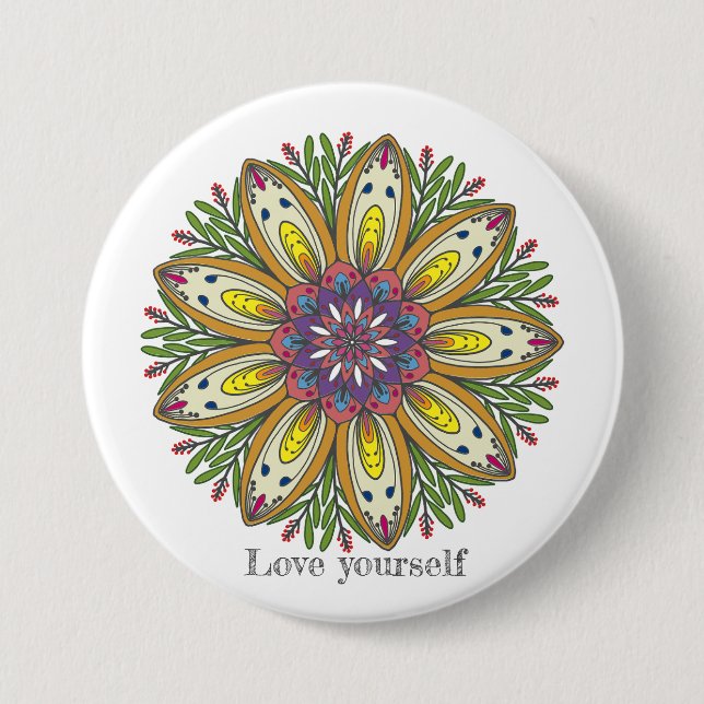 Love yourself mandala flowers button (Vorderseite)