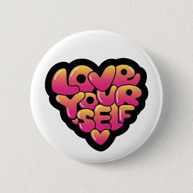 Love Yourself Typography Heart Sticker  Button (Vorderseite)