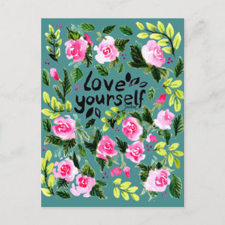 Love yourself - Watercolor Quote Postkarte