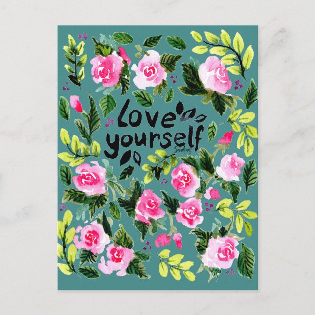 Love yourself - Watercolor Quote Postkarte (Vorderseite)