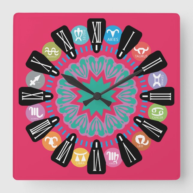 LOVE ZODIAC CLASSIC HEART MASANSER LEX SALON EPOCA QUADRATISCHE WANDUHR (Vorderseite)