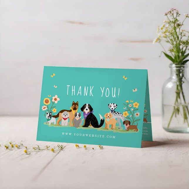 Loveable Happy Pet Family Pet Care, Grooming Teal Dankeskarte (Lovable Happy Pet Family Pet Care, Grooming Teal Thank You Card)