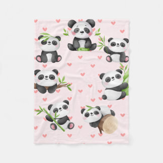 Loveable Pandas & Heart Pattern Fleecedecke