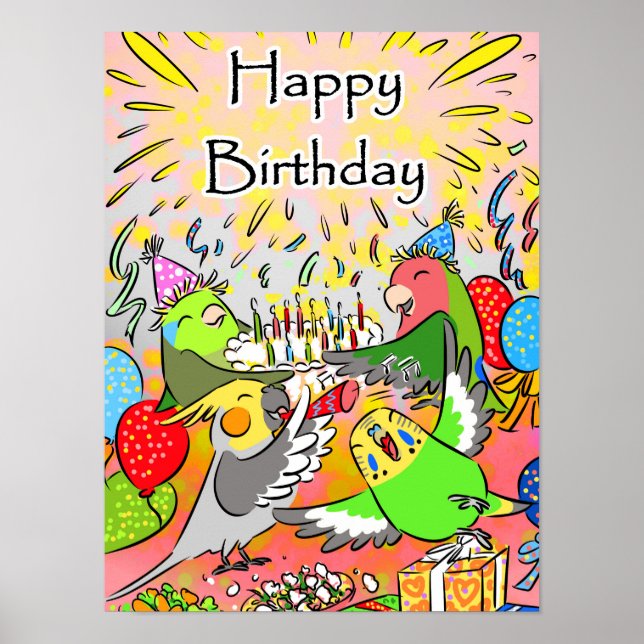 Lovebird Budgie Cockatiel Parrotlet Geburtstag Poster (Vorne)