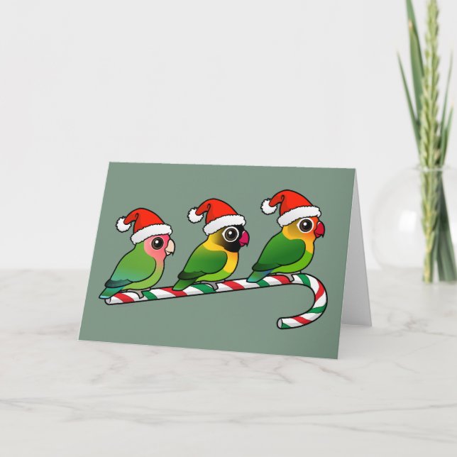 Lovebird Candy Cane Feiertagskarte (Vorderseite)