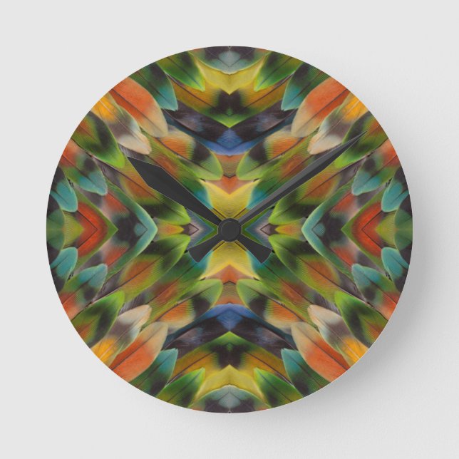 Lovebird Fether Kaleidoskop Runde Wanduhr (Vorderseite)