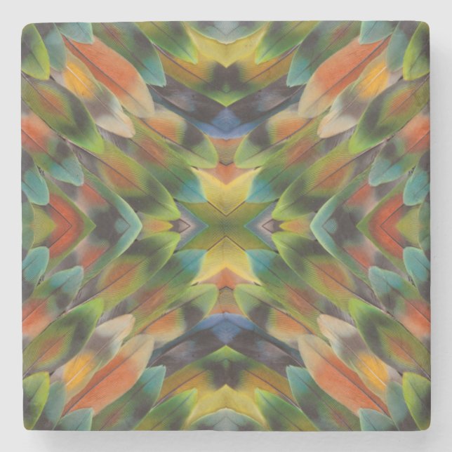 Lovebird Fether Kaleidoskop Steinuntersetzer (Vorderseite)