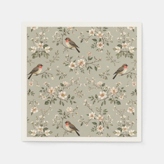 LoveBird Floral Cocktail Serviette (Vorderseite)
