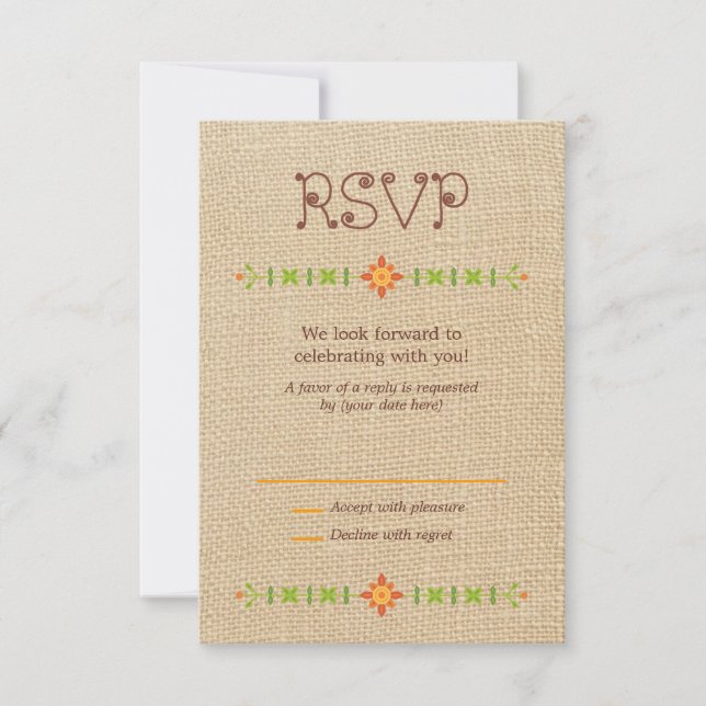 Lovebird Owls auf Burlap Wedding RSVP (Vorderseite)