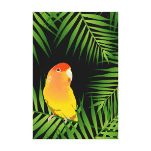 Lovebird Parrot Tropical Bird Gelb Grün Schwarz Leinwanddruck