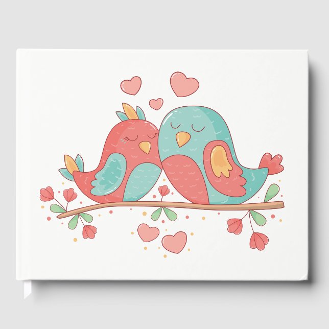 Lovebird Pink & Blue Wedding Brautparty Birds Gästebuch (Vorderseite)