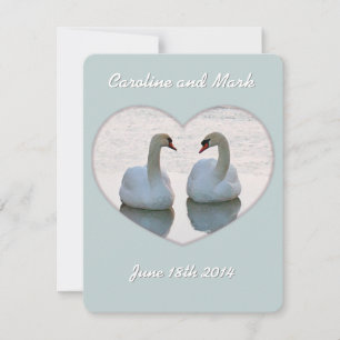 Lovebird Swans in Heart Gazing Wedding Einladung