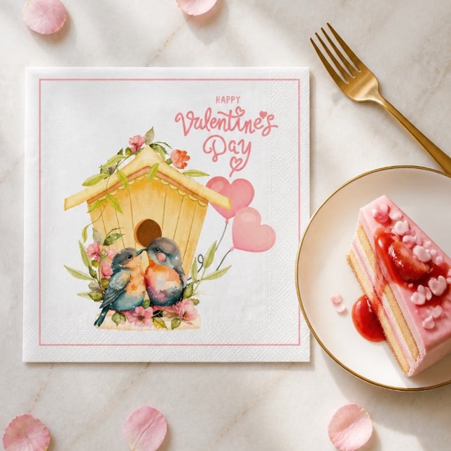 Lovebird Valentine's Day Paper Cocktail Napkins Serviette (Von Creator hochgeladen)