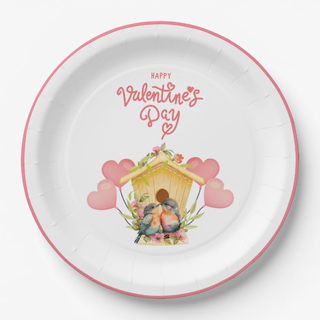 Lovebird Valentine's Day Paper Plate Pappteller (Vorderseite)