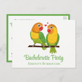 Lovebird Yellow Green Love Birds Bachelorette Einladungspostkarte