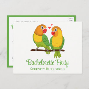Lovebird Yellow Green Love Birds Bachelorette Einladungspostkarte