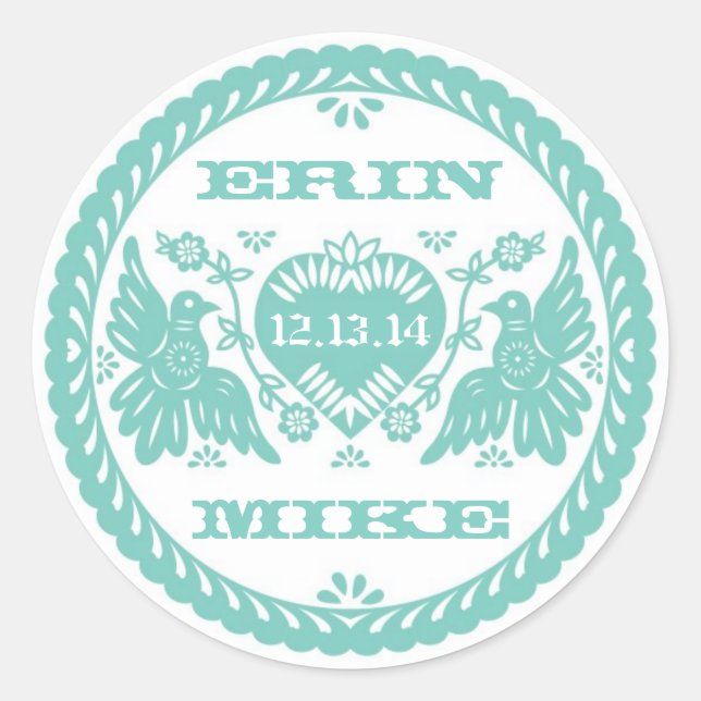 Lovebirds aquamarin 3" Rundaufkleber Runder Aufkleber (Vorderseite)