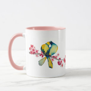 Lovebirds auf Cherry Blossom Tasse