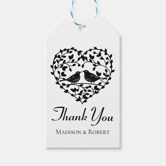 Lovebirds bedanken sich bei Ihnen für das Schwarz- Geschenkanhänger (Vorderseite)