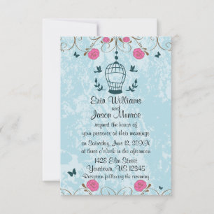 Lovebirds Bird Cage Rose Hochzeit Einladung