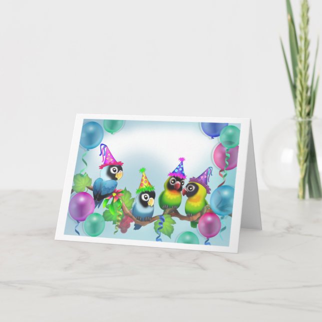 Lovebirds Birthday Karte (Vorderseite)
