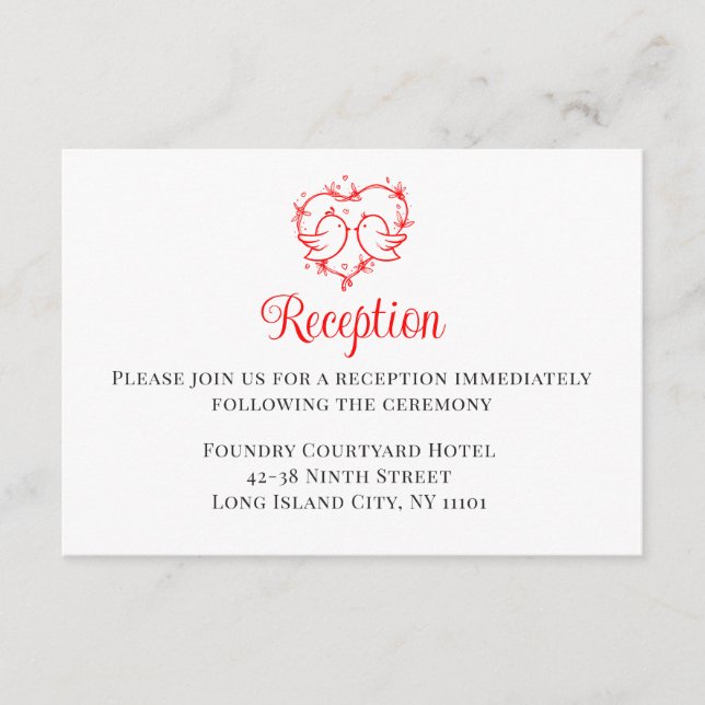  Lovebirds Boho Red Heart Wedding Receptiion  Begleitkarte (Vorderseite)
