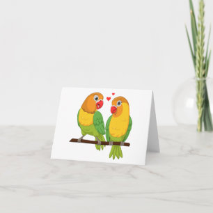 Lovebirds Cartoon Grün Gelbe Liebesvögel Hochzeit Dankeskarte