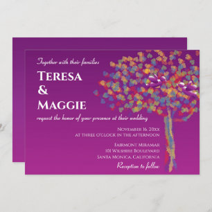 Lovebirds Cassis Lila Hochzeitsreise Einladung