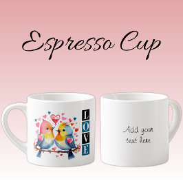 Lovebirds custom text blue espressotasse