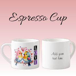 Lovebirds custom text purple espressotasse