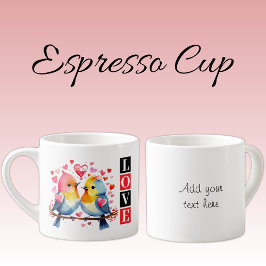 Lovebirds custom text red espressotasse
