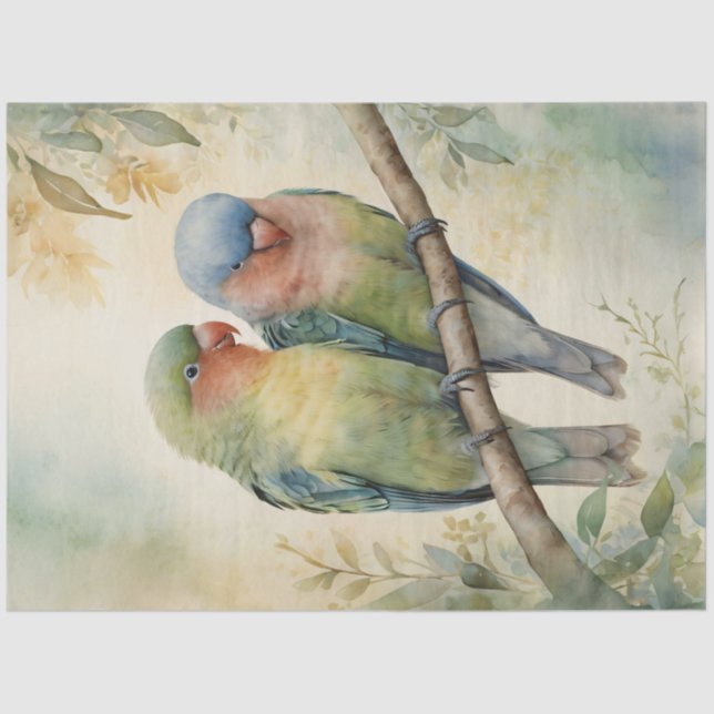 Lovebirds Eukalyptus Tree Decoupage Seidenpapier (Vorderseite)