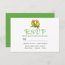 Lovebirds Green Yellow Love Birds Wedding RSVP