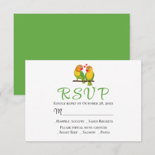 Lovebirds Green Yellow Love Birds Wedding RSVP Karte