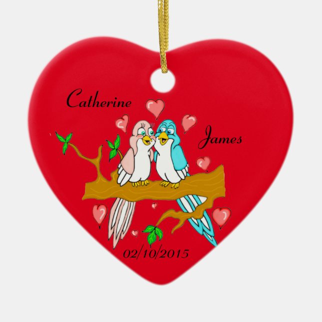 Lovebirds Herz-Ornament Keramikornament (Vorne)