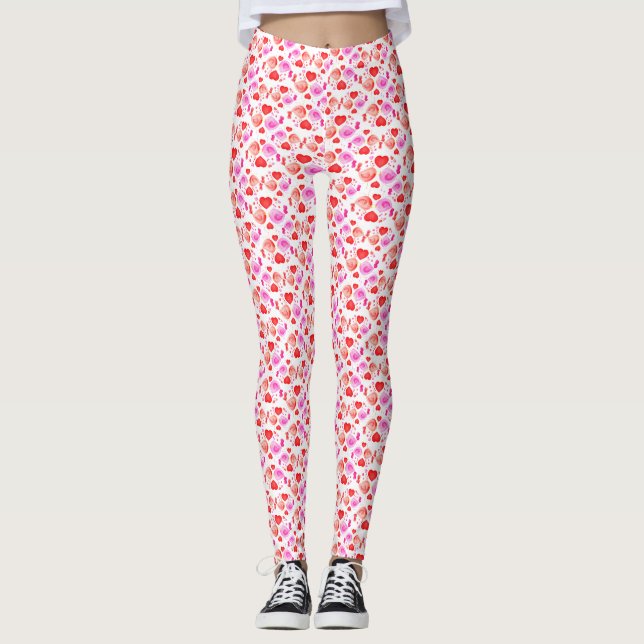 Lovebirds Herz Wasserfarbe gemusterte Leggings (Vorderseite)