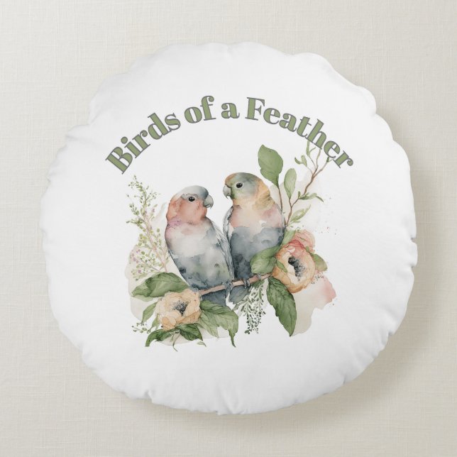 Lovebirds in Pastel Watercolors Rundes Kissen (Vorderseite)