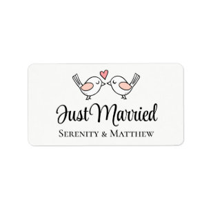 Lovebirds Just Married Love Birds Hochzeit Adressaufkleber