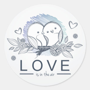 Lovebirds Liebe ist in Air Blue Wedding / Business Runder Aufkleber