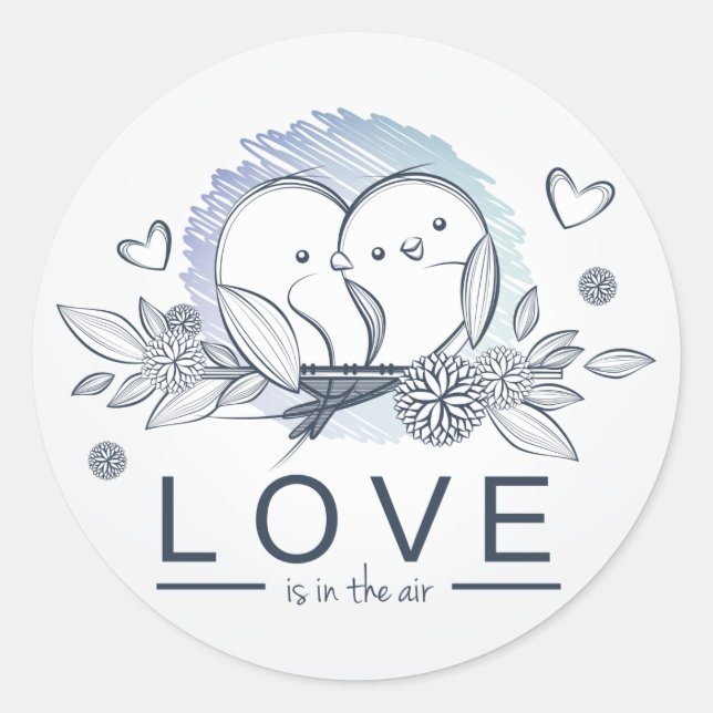 Lovebirds Liebe ist in Air Blue Wedding / Business Runder Aufkleber (Vorderseite)
