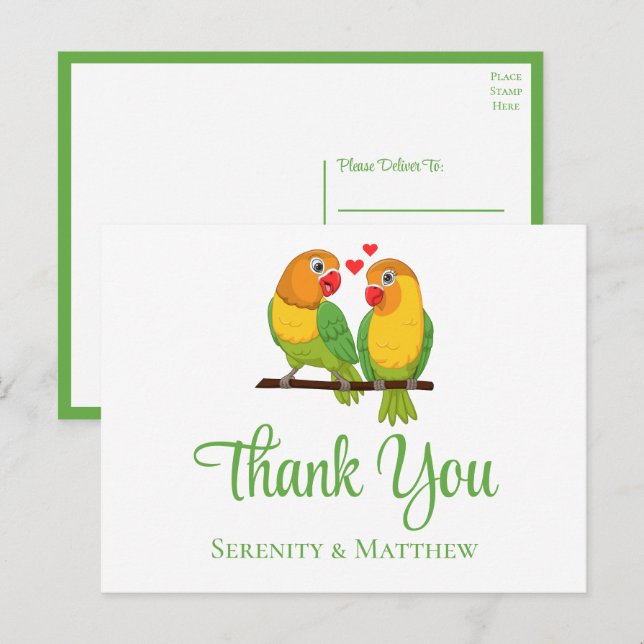 Lovebirds lieben Vögel Hochzeit Danke Postkarte (Vorne/Hinten)