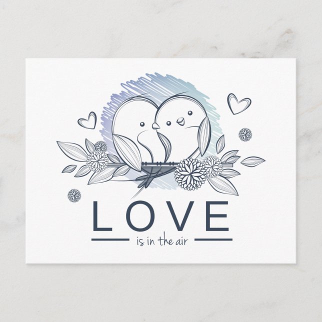 Lovebirds Lila Blumenhochzeit Verlobung Bridal Postkarte (Vorderseite)