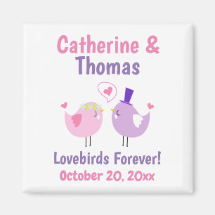 Lovebirds Niedlich Rosa Lila Gastgeschenk Hochzeit Magnet