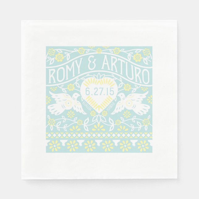 Lovebirds Papel Picado Stil angepasst Napkin Serviette (Vorderseite)