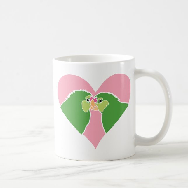 Lovebirds-plappert rosa Herz-Grün Clipart nach Tasse (Rechts)