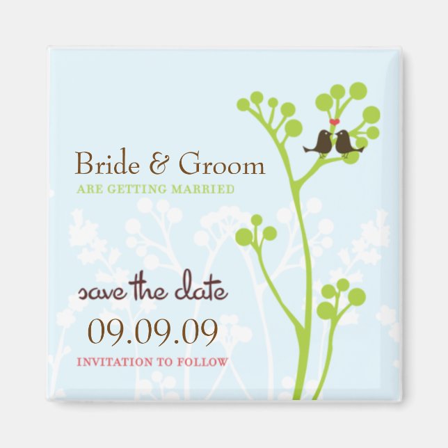 Lovebirds (Pulver blau) Save the Date Magnet (Vorne)