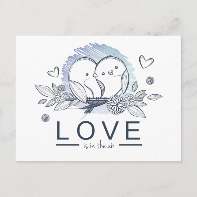 Lovebirds Purple Love Wedding Postkarte (Vorderseite)