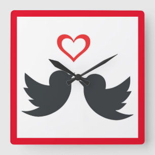 LOVEBIRDS QUADRATISCHE WANDUHR