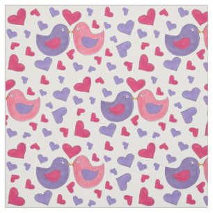 Lovebirds Rosa Lila Taubenvögel Herz Liebe Stoff
