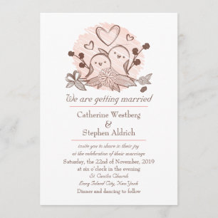 Lovebirds Rosa und Braun Einladung zur Hochzeit